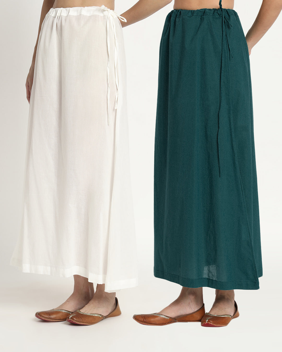 Combo: Pristine White & Deep Teal Peekaboo Petticoat- Set of 2