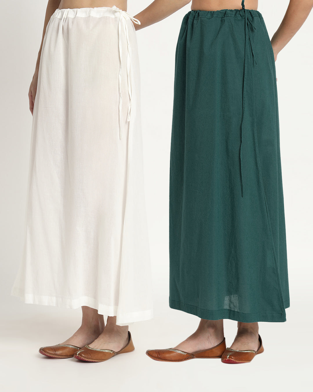 Combo: Pristine White & Forest Green Peekaboo Petticoat- Set of 2