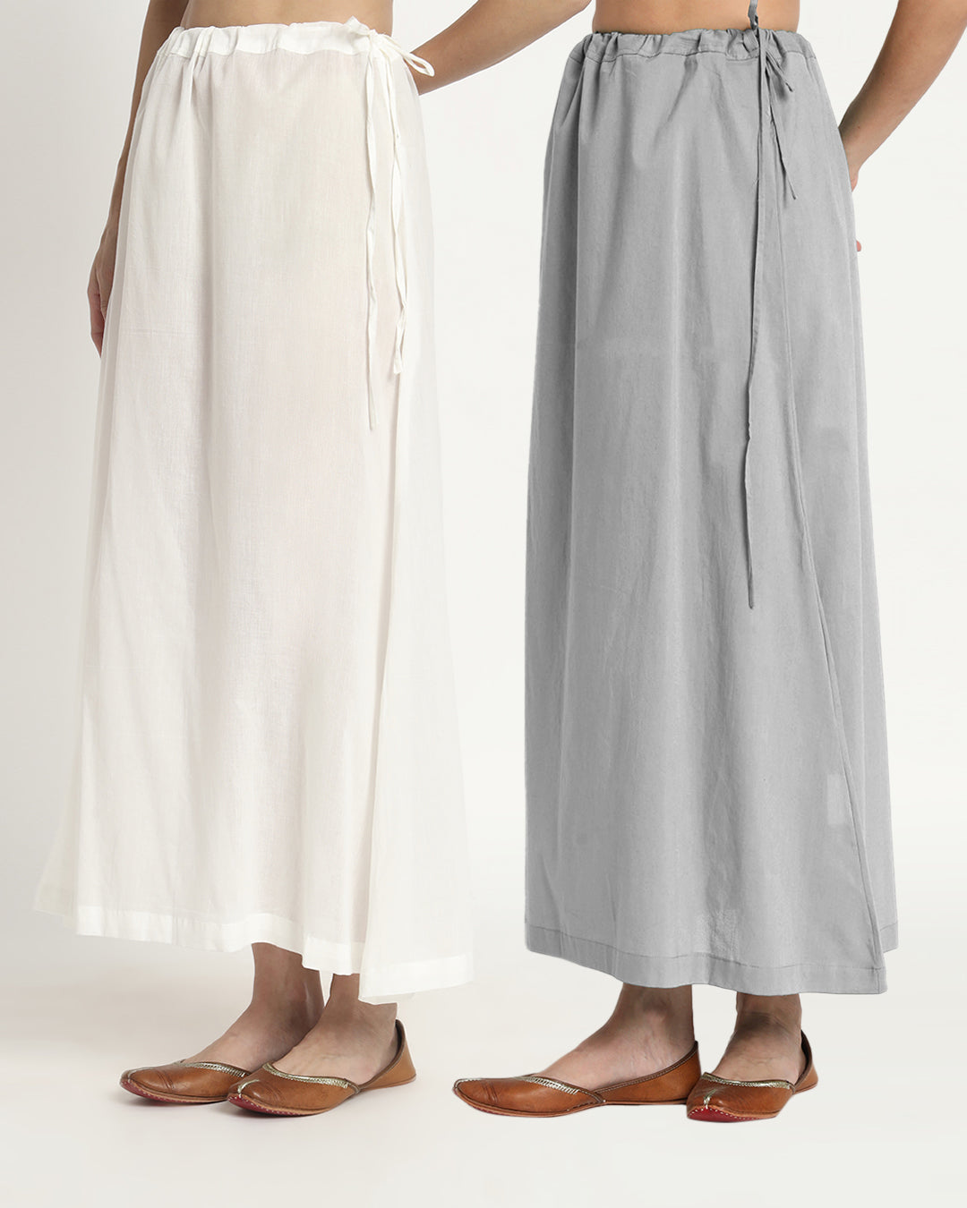 Combo: Pristine White & Iced Grey Peekaboo Petticoat- Set of 2