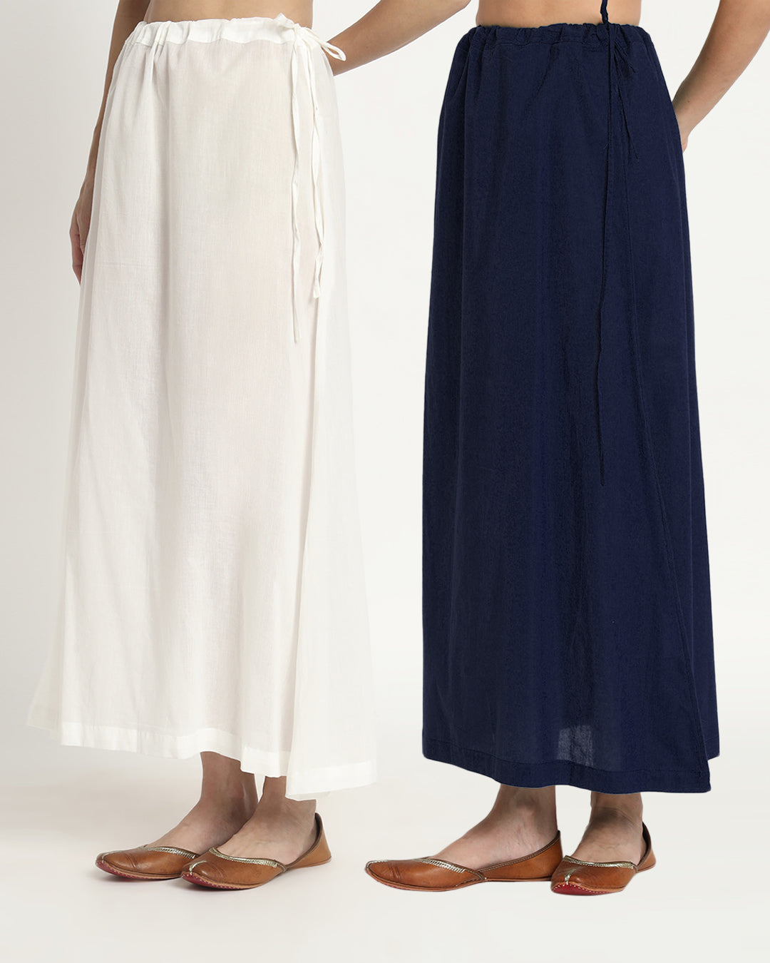 Combo: Pristine White & Midnight Blue Peekaboo Petticoat- Set of 2