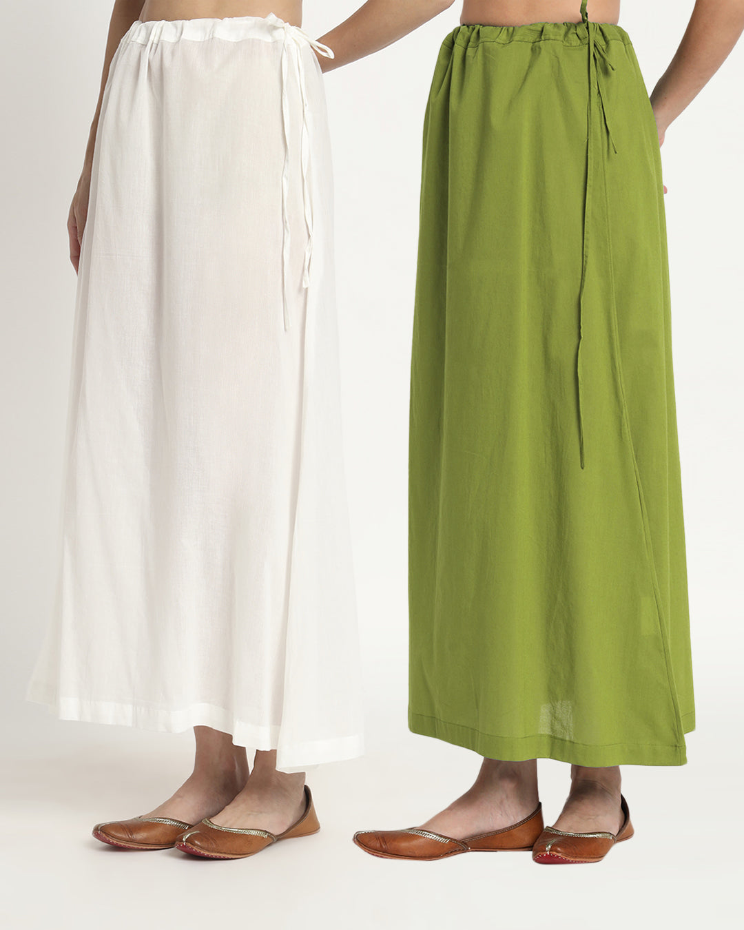 Combo: Pristine White & Sage Green Peekaboo Petticoat- Set of 2