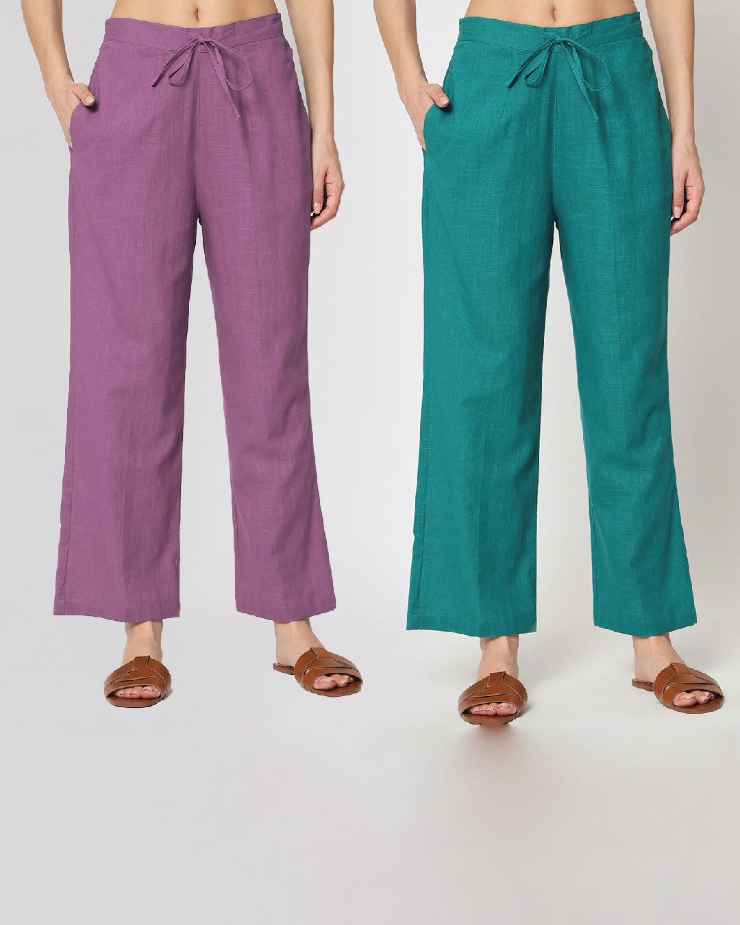 Combo: Wisteria Lane & Forest Green Straight Pants- Set of 2