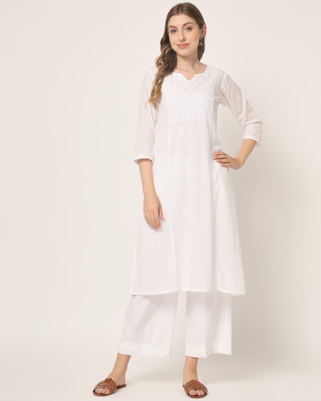 Svetah Mahira Chikankari Kurta (Without Bottoms)