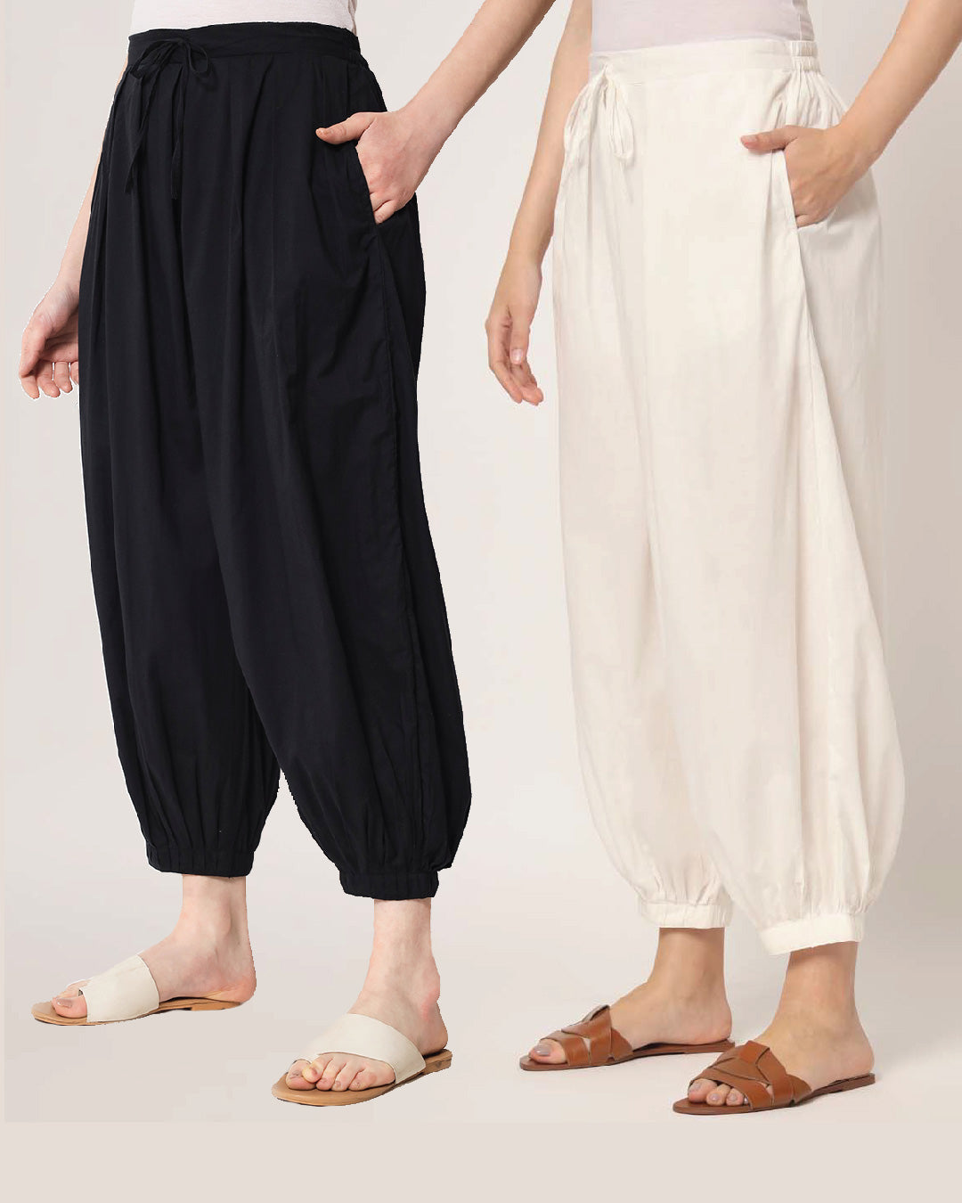 Combo: Black & White Pleated Salwar- Set of 2