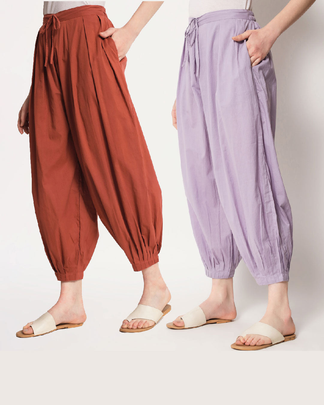 Combo: Blush In Love & Lilac Pleated Salwar- Set of 2