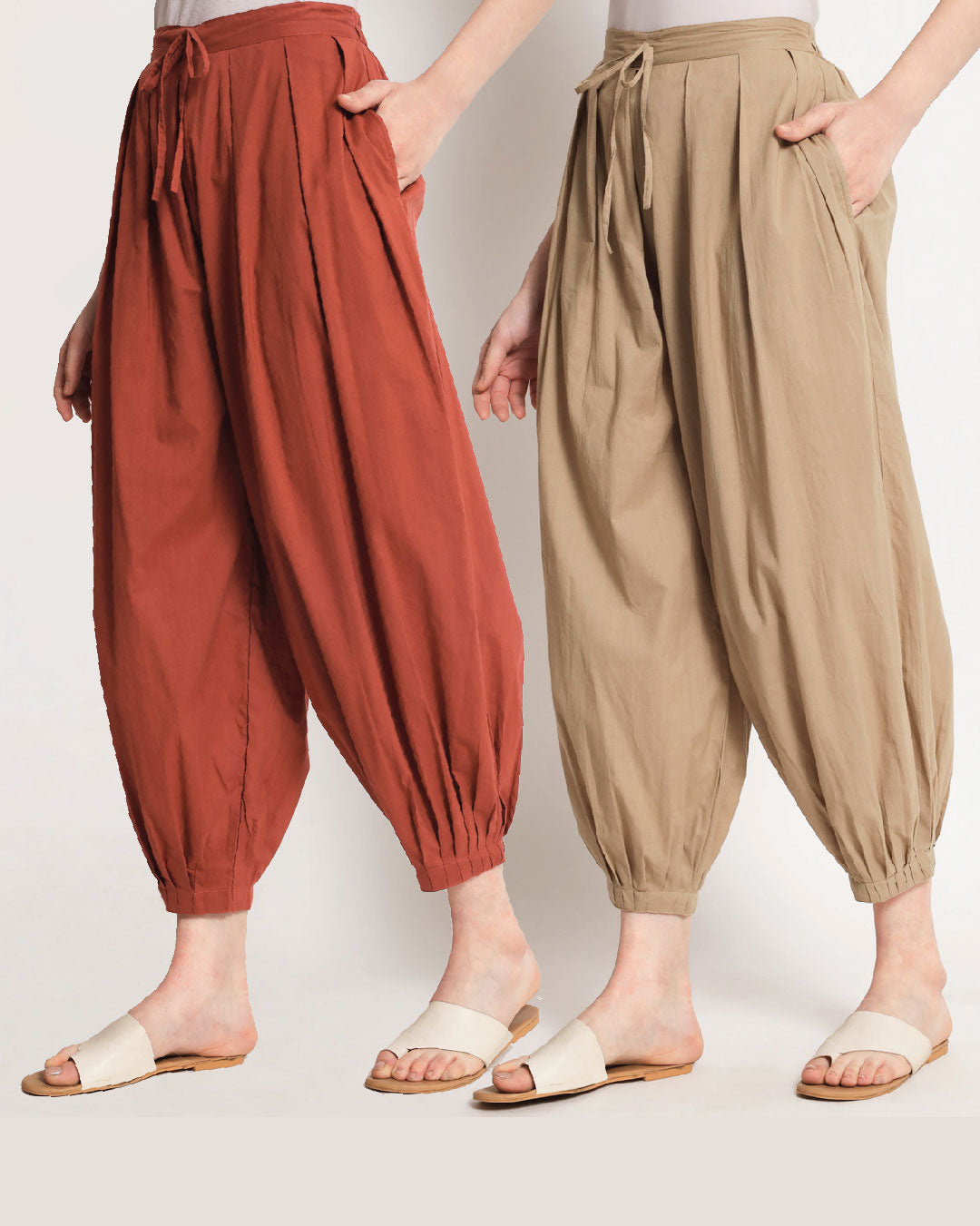 Combo: Blush In Love & Beige Pleated Salwar- Set of 2