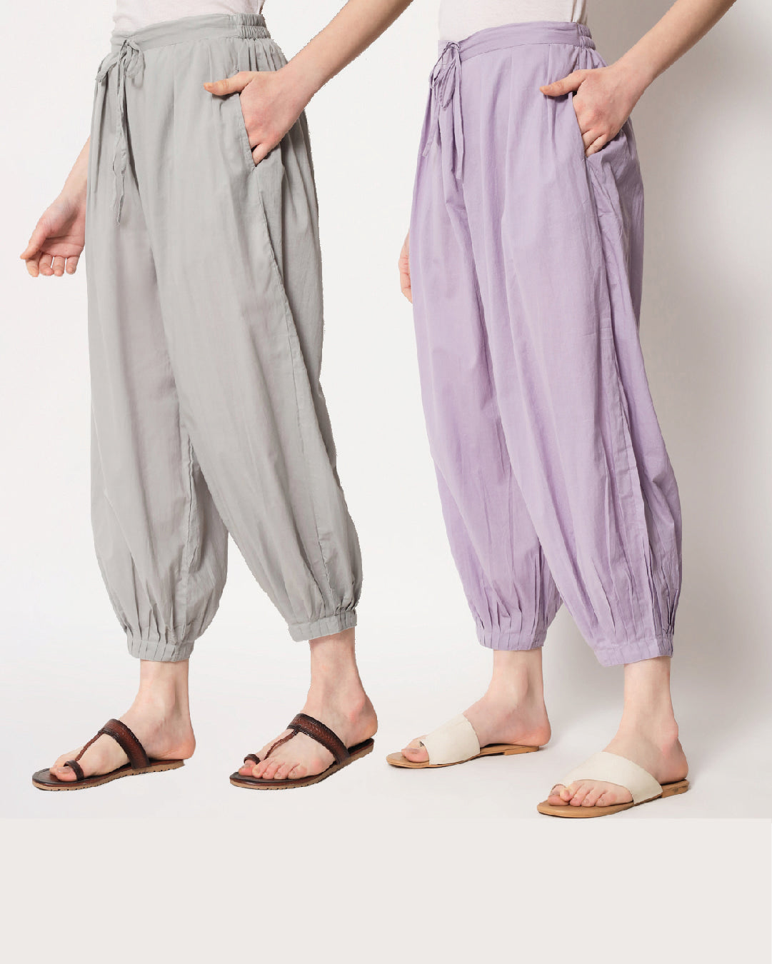 Combo: Iced Grey & Lilac Pleated Salwar- Set of 2