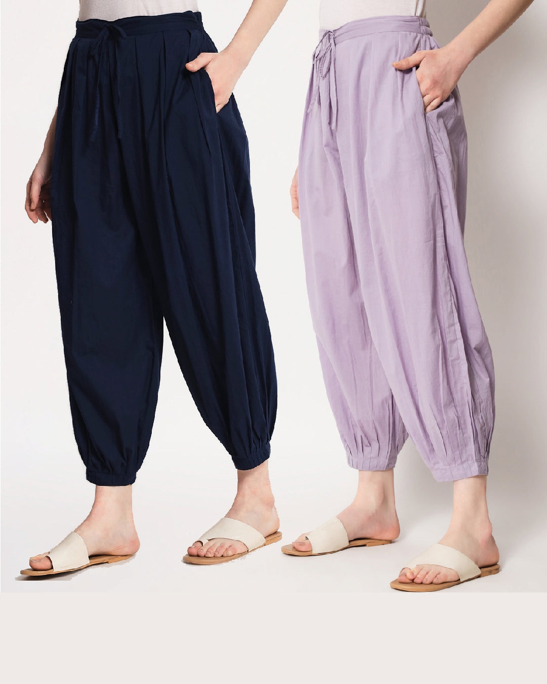 Combo: Midnight Blue & Lilac Pleated Salwar- Set of 2