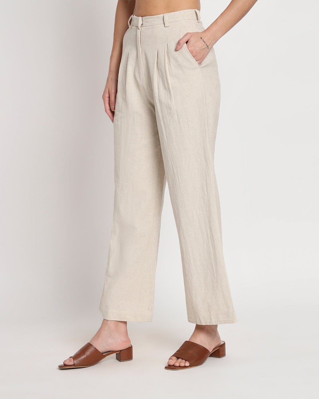 Easeful Tailored Elegance Beige Pants