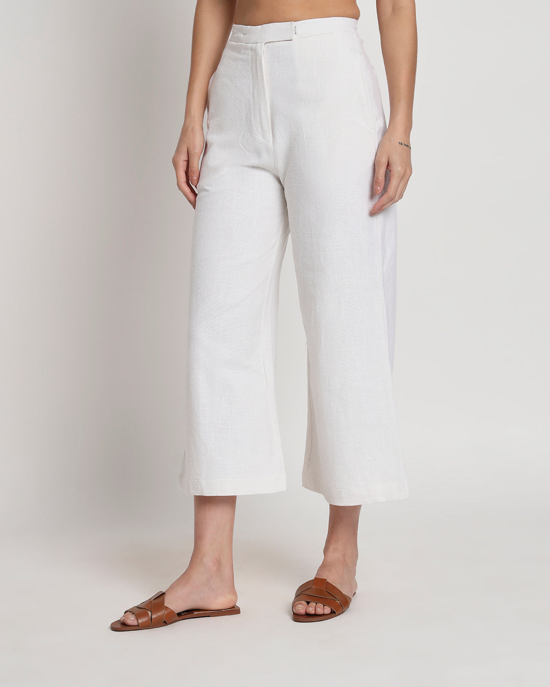 City Style White High-Waist Trousers