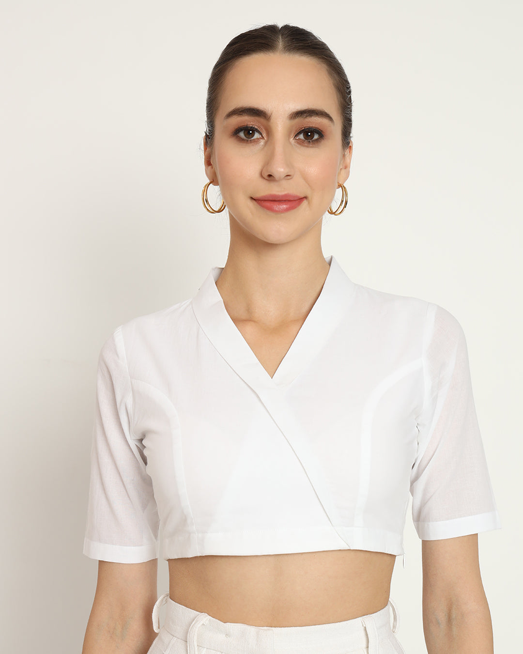 Pristine White Wrap Fusion Blouse