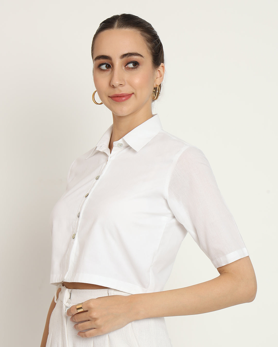 Pristine White Cropped Shirt Blouse