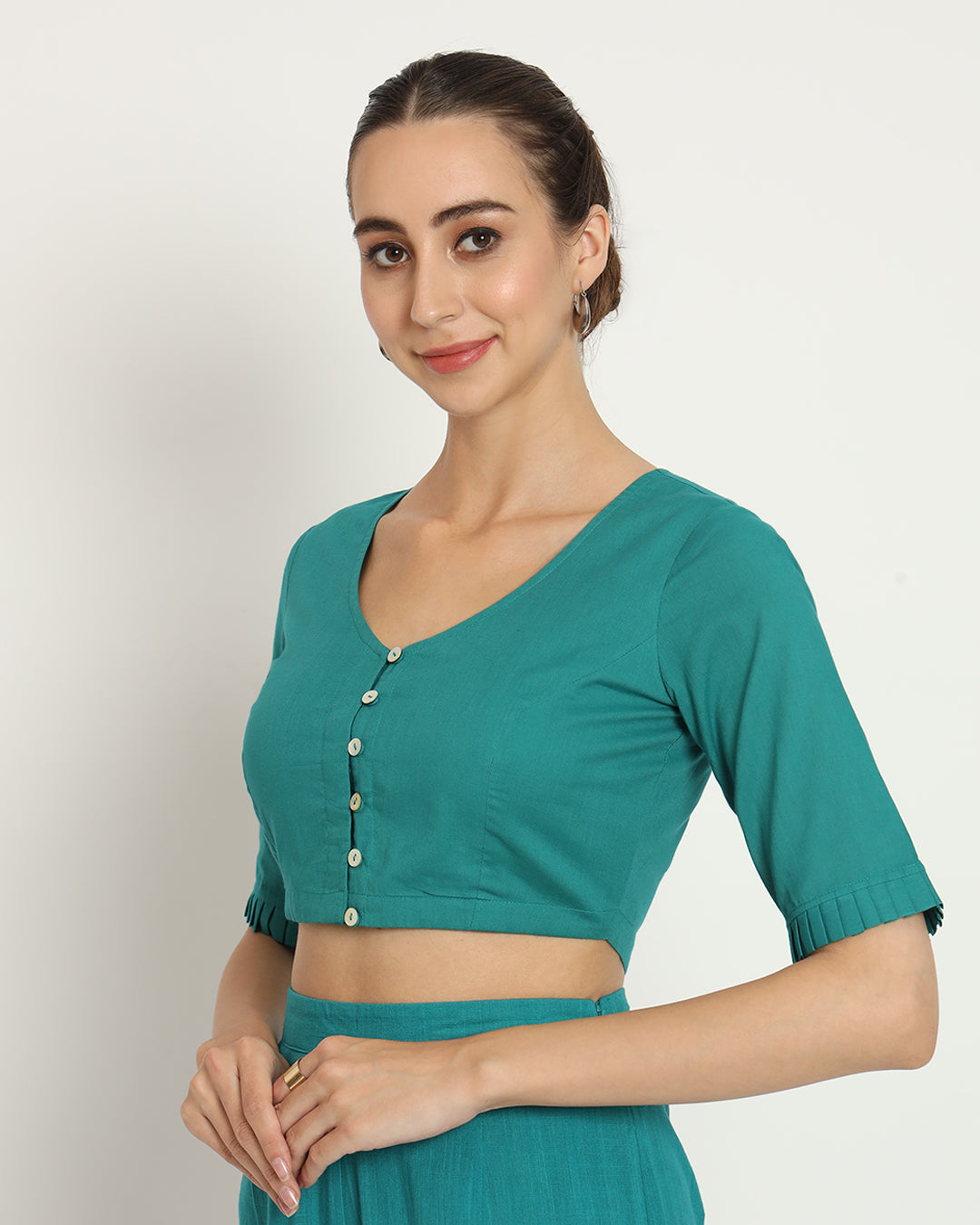 Forest Green Sensuous Slope Neck Blouse