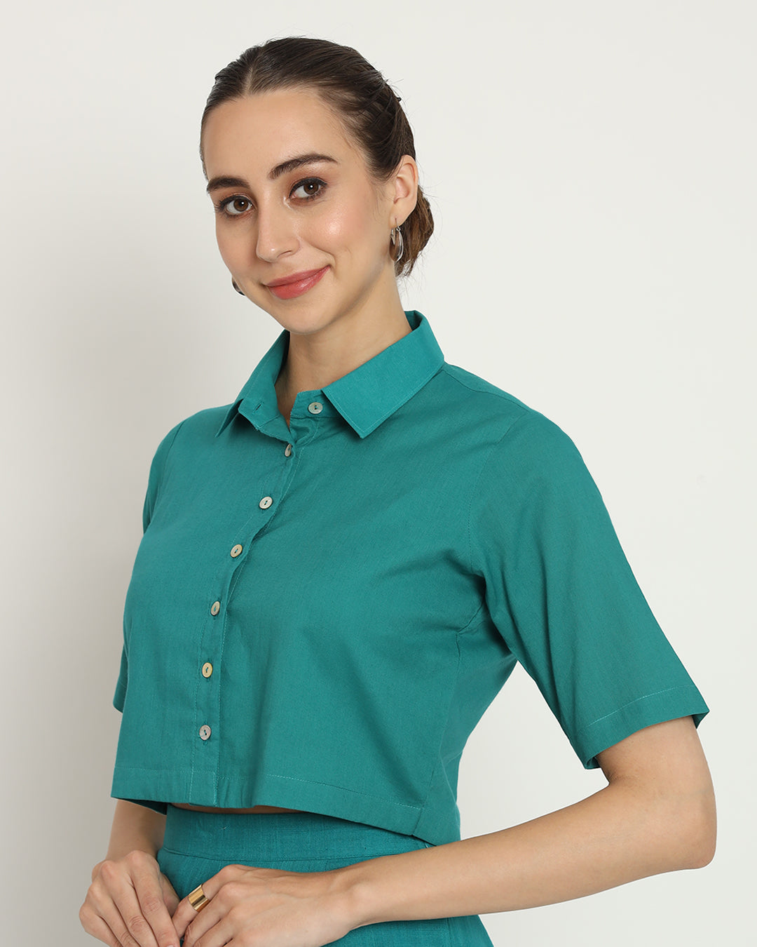 Forest Green Cropped Shirt Blouse