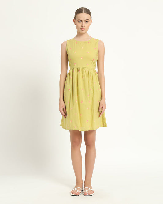 The Chania Lime Cosmos Cotton Dress