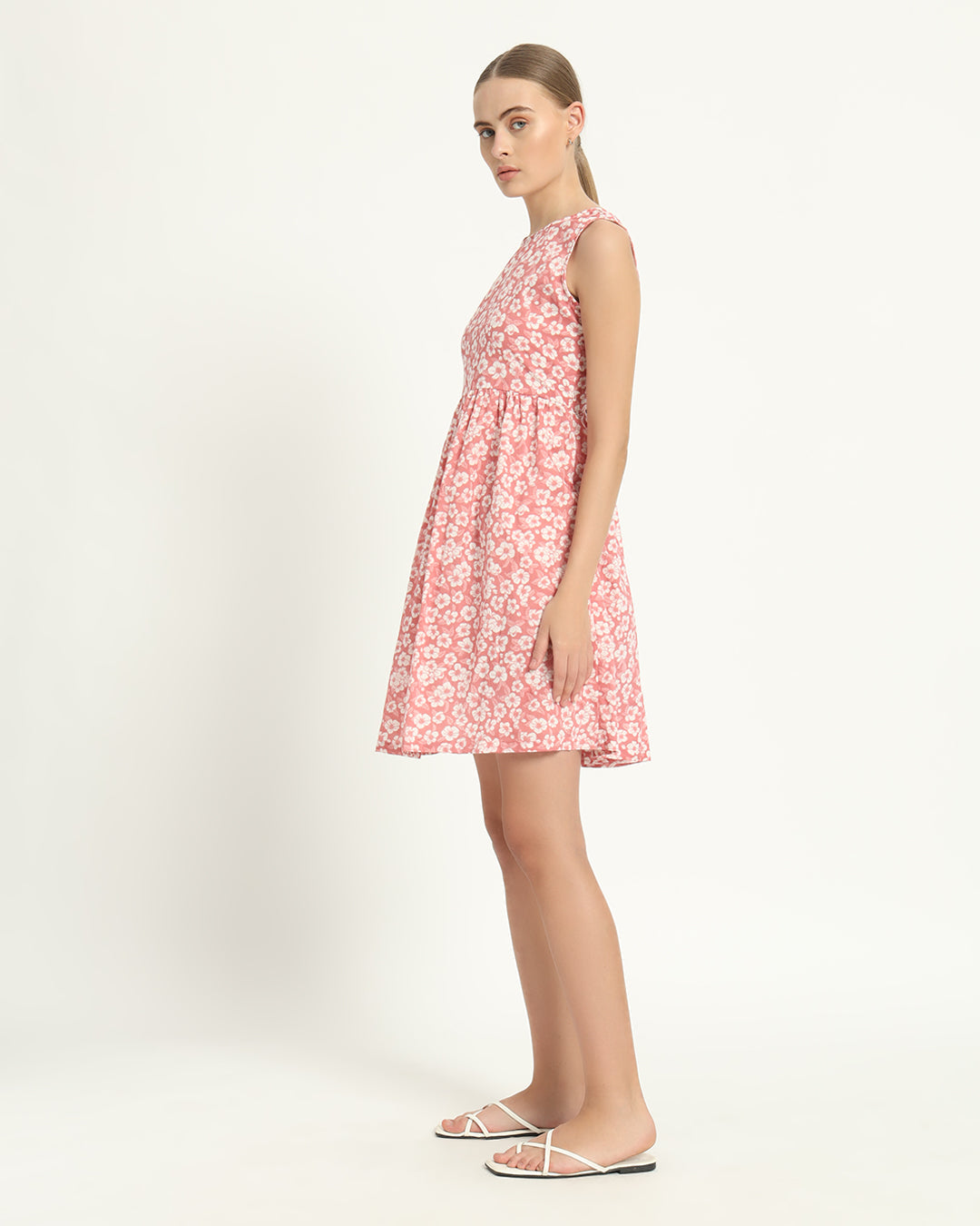 The Chania Coral Gardenia Cotton Dress