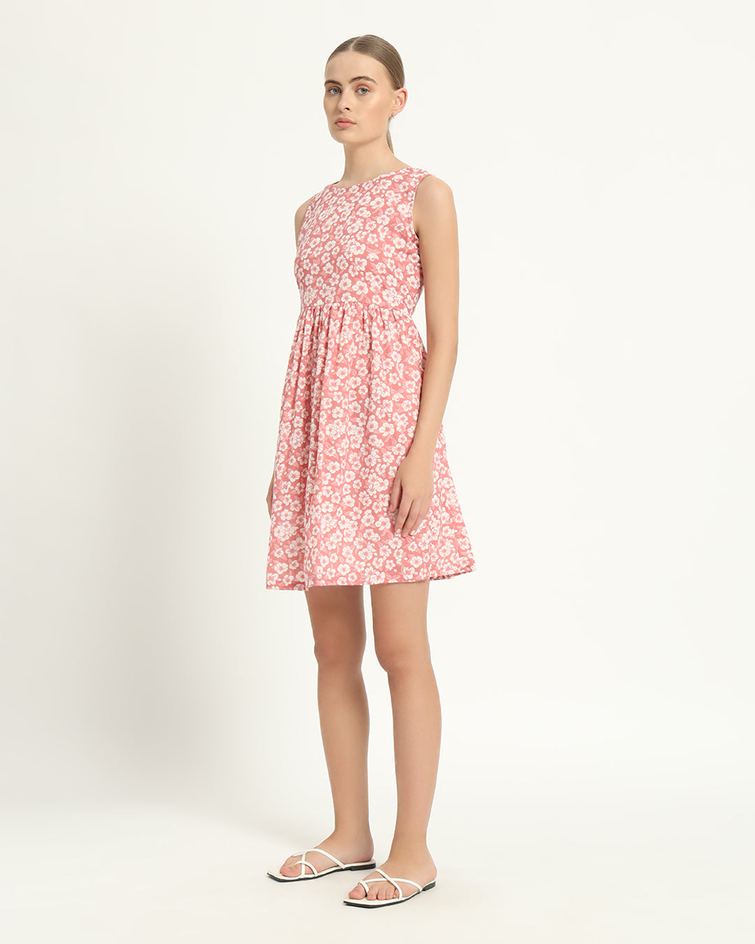 The Chania Coral Gardenia Cotton Dress