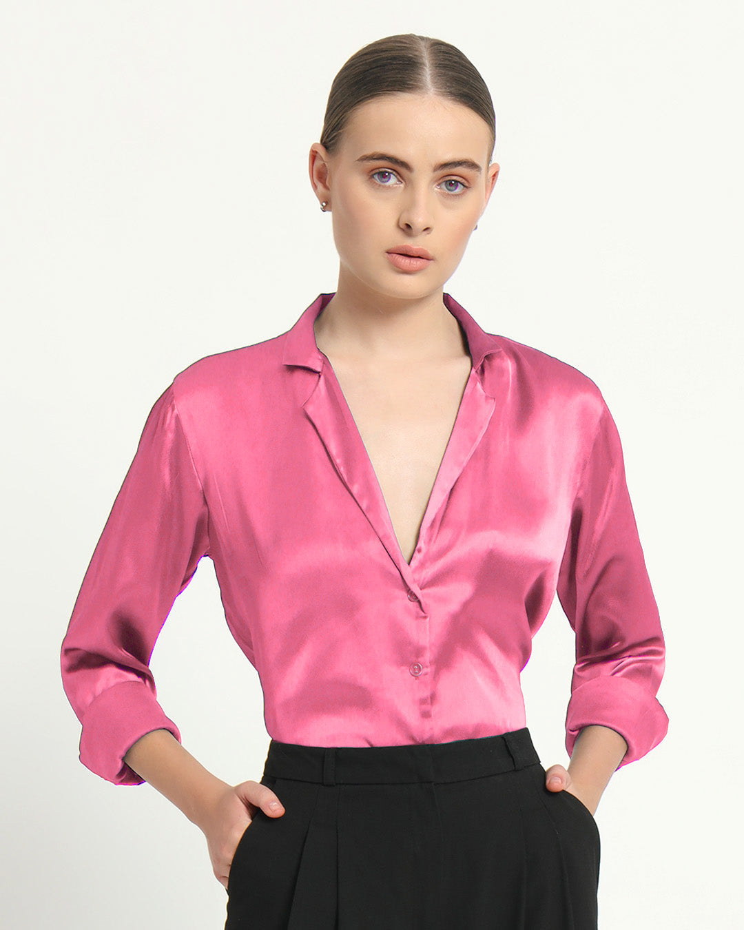 Satin Tailored Collar French Rose Shirt