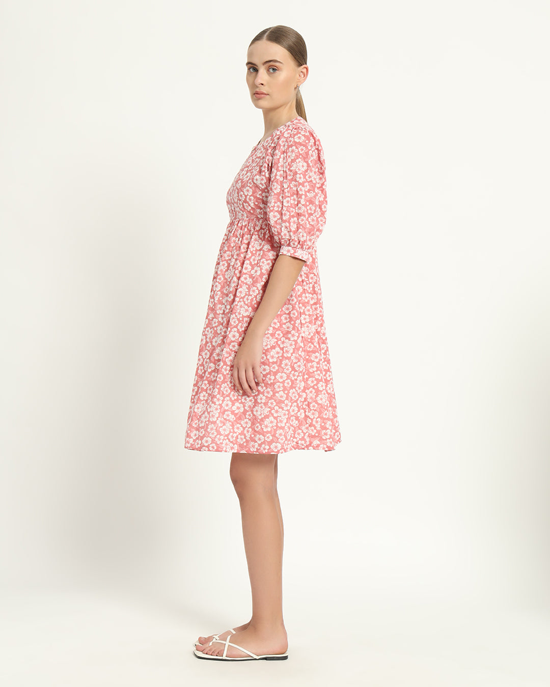 The Aira Coral Gardenia Cotton Dress