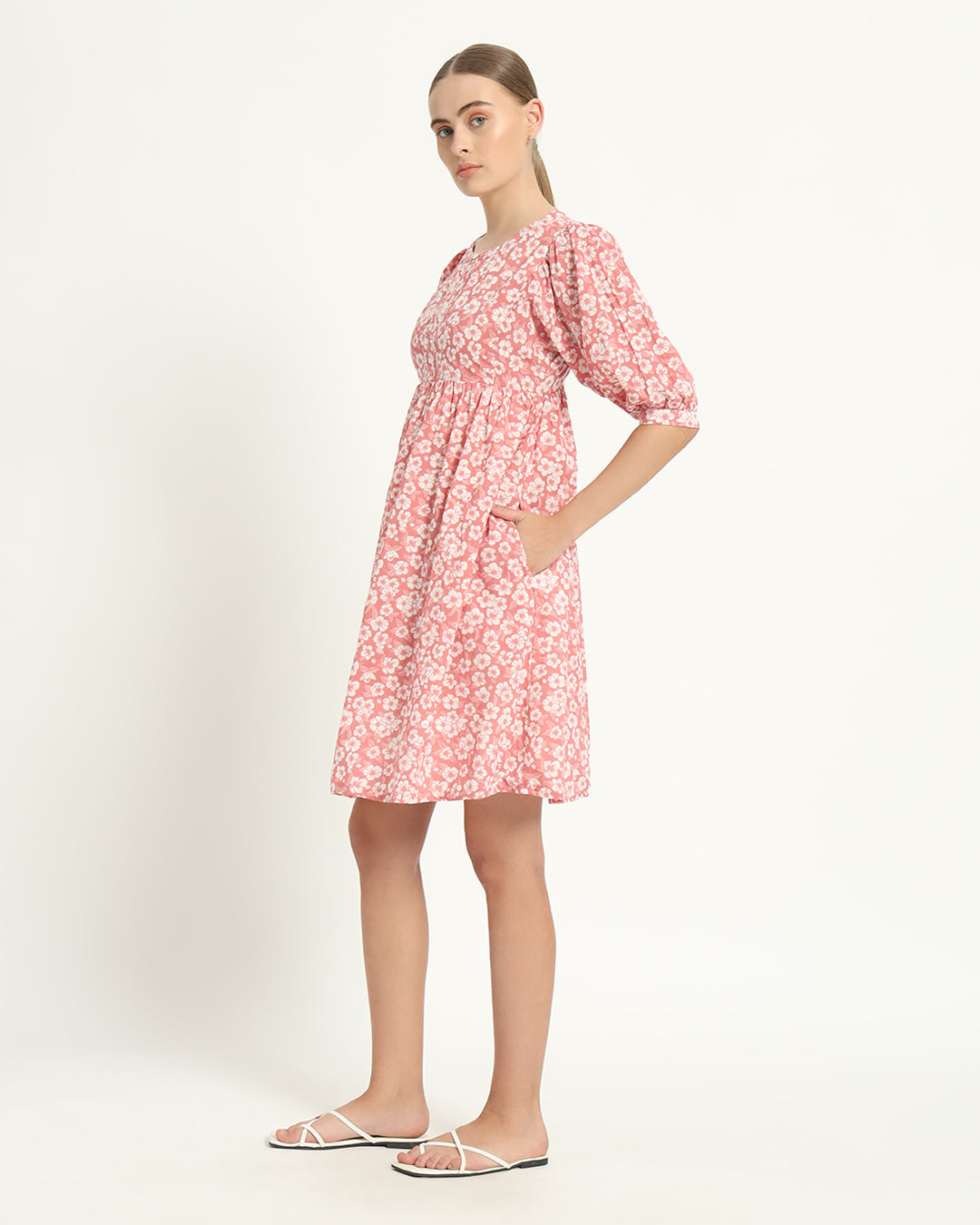 The Aira Coral Gardenia Cotton Dress