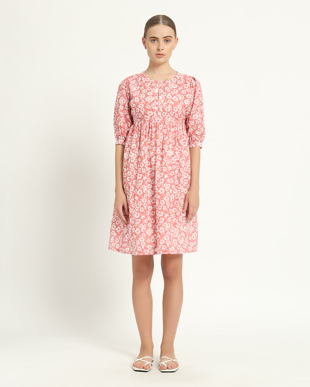 The Aira Coral Gardenia Cotton Dress