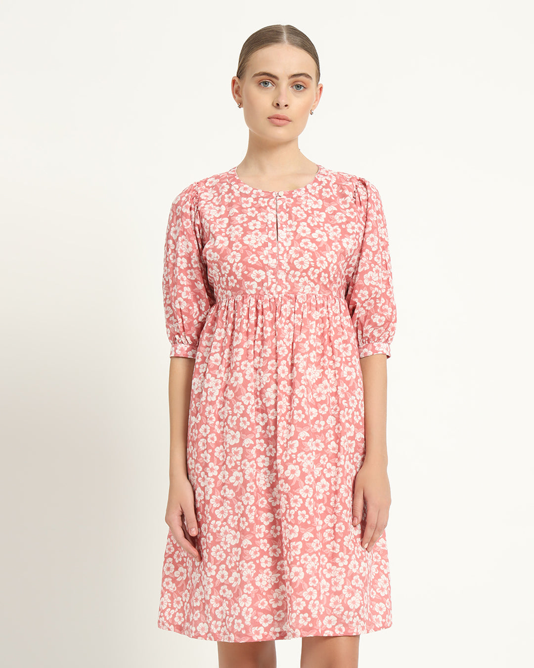 The Aira Coral Gardenia Cotton Dress