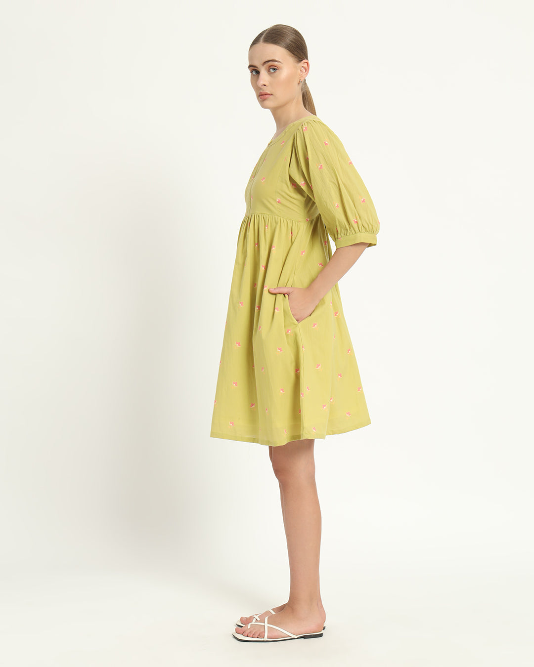 The Aira Lime Cosmos Cotton Dress