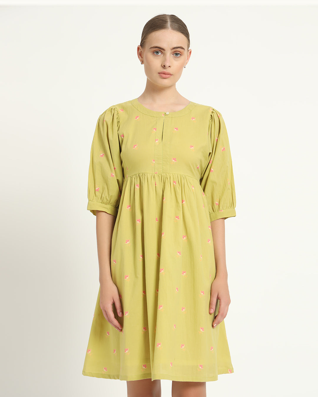 The Aira Lime Cosmos Cotton Dress