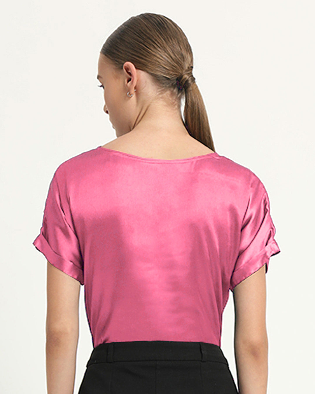 Satin Round Neck French Rose Top