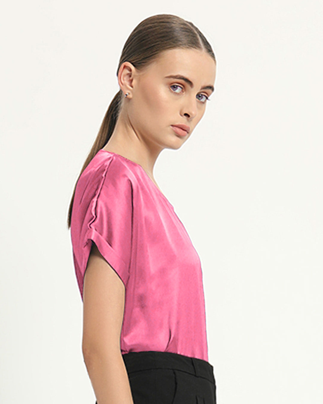 Satin Round Neck French Rose Top