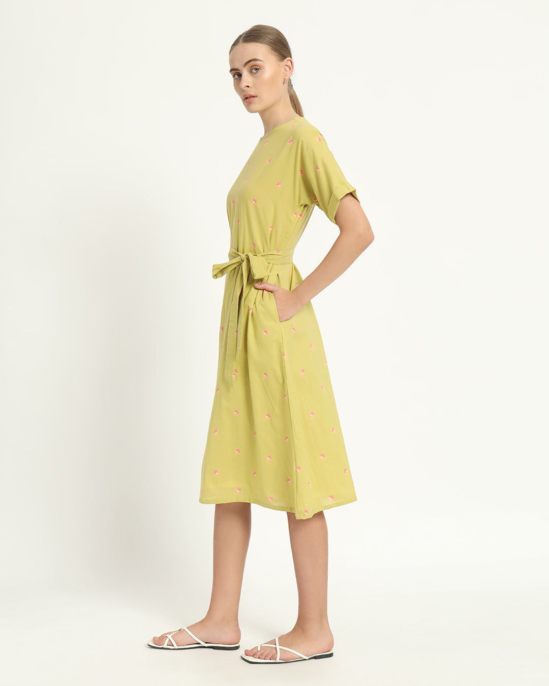 The Tayma Lime Cosmos Cotton Dress