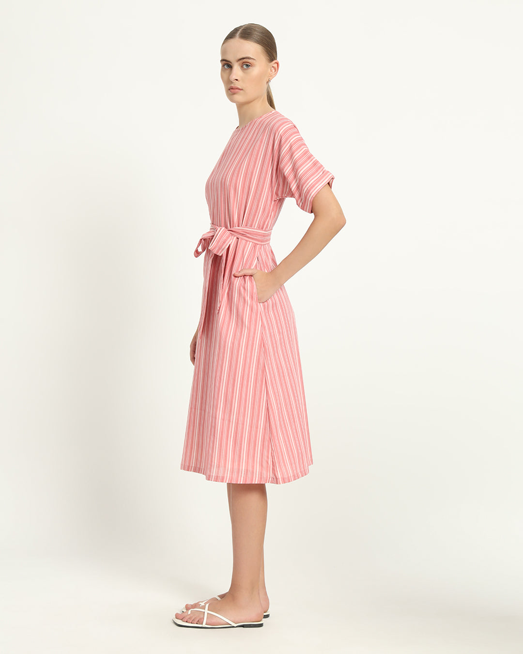 The Tayma Coral Streak Cotton Dress