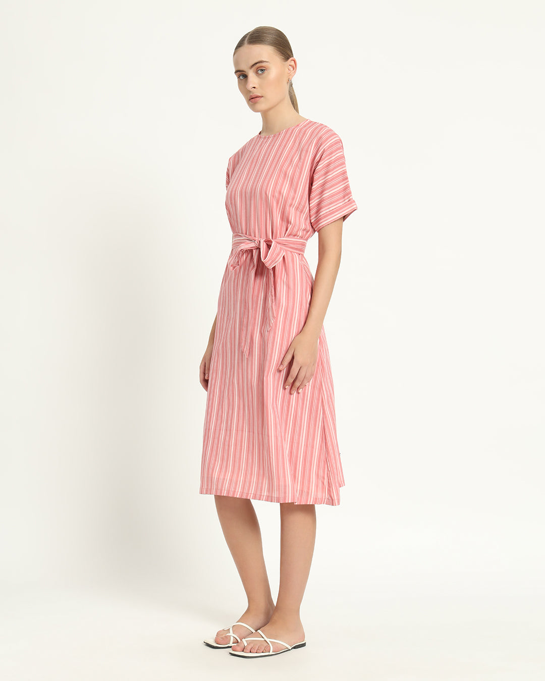 The Tayma Coral Streak Cotton Dress