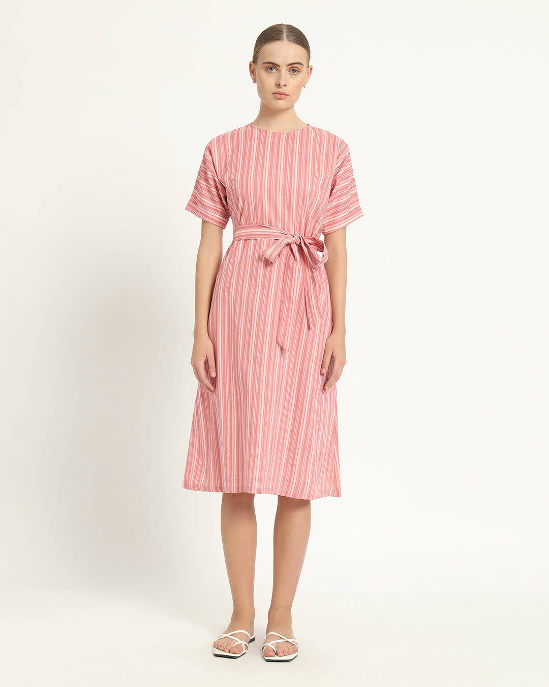 The Tayma Coral Streak Cotton Dress