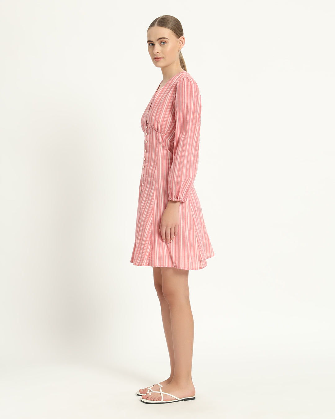 The Dafni Coral Streak Cotton Dress