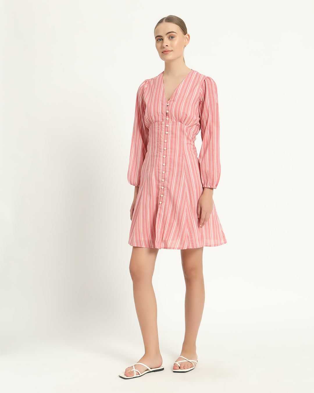 The Dafni Coral Streak Cotton Dress