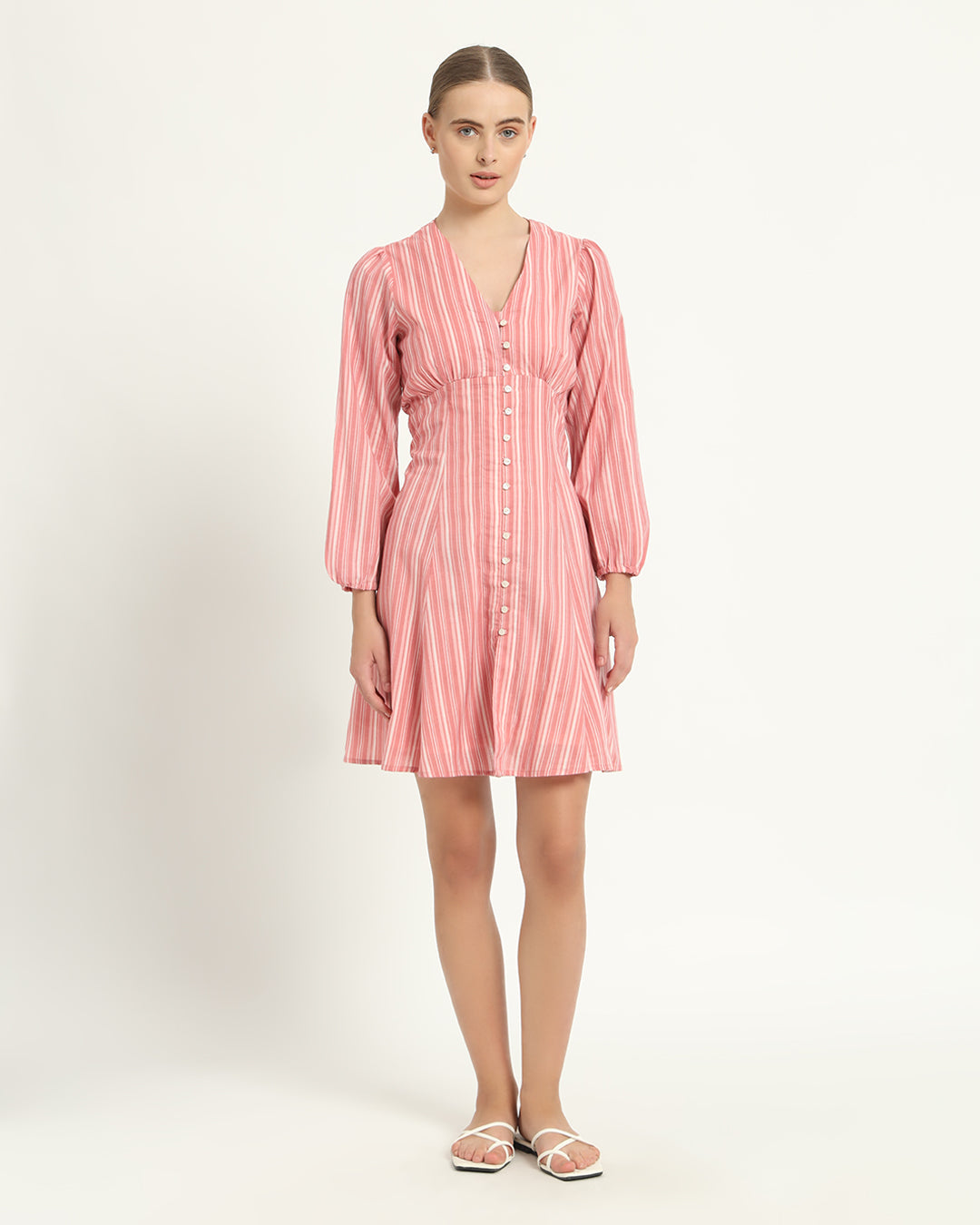 The Dafni Coral Streak Cotton Dress