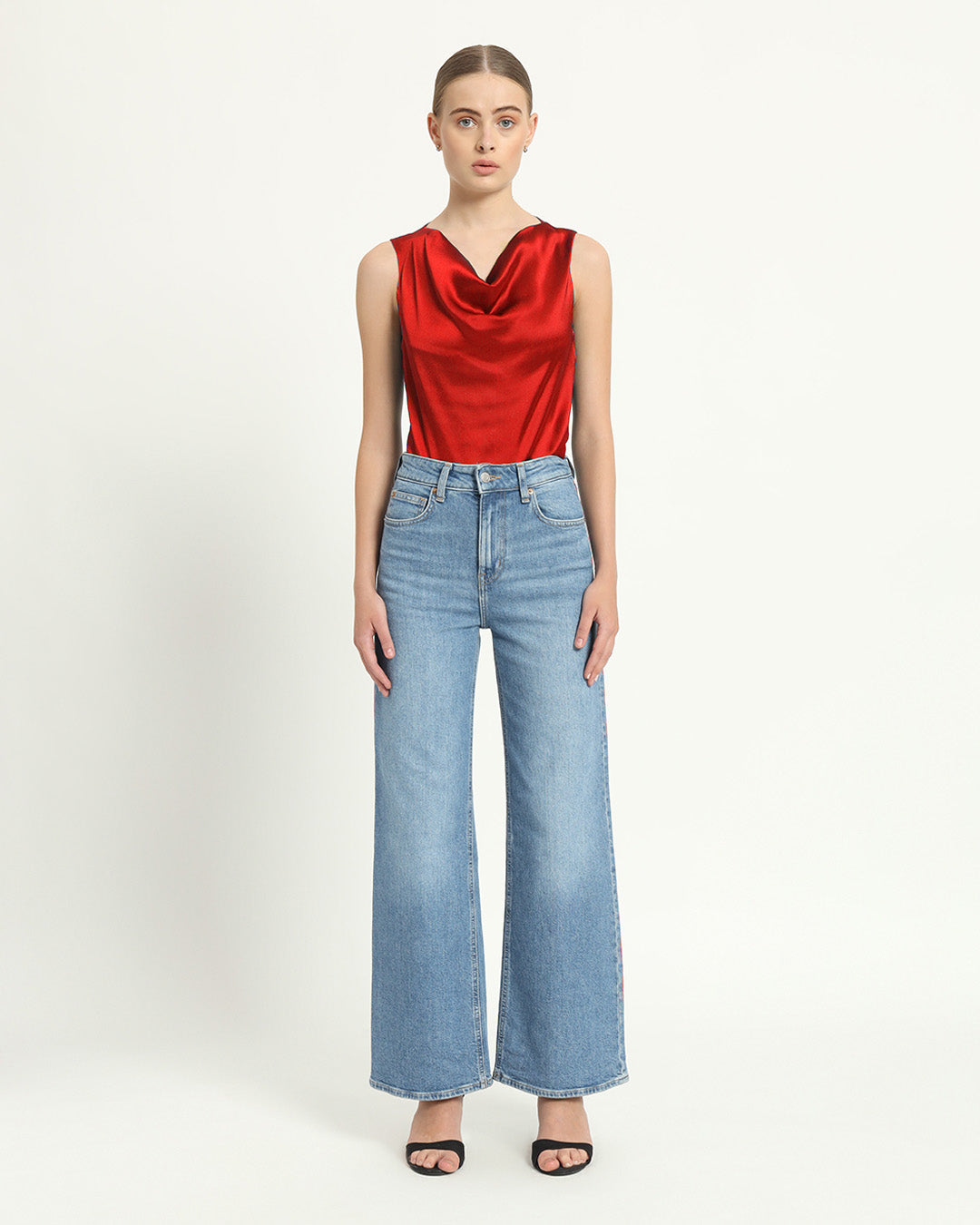 Satin Drapped Effect Scarlet Red Top