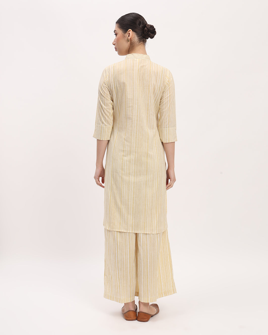 Combo: Yellow Chic Lines & Blue Tiffany Band Collar Neck Printed Kurta (Without Bottoms)