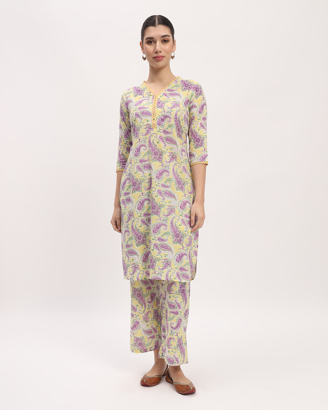 Combo: Lavender Paisley & English Floral Garden Lace Affair Printed Kurta (Without Bottoms)