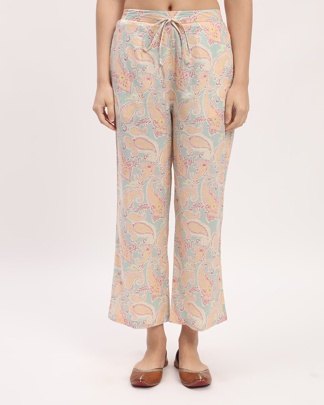 Tiffany Blue Paisely Printed Wide Pants