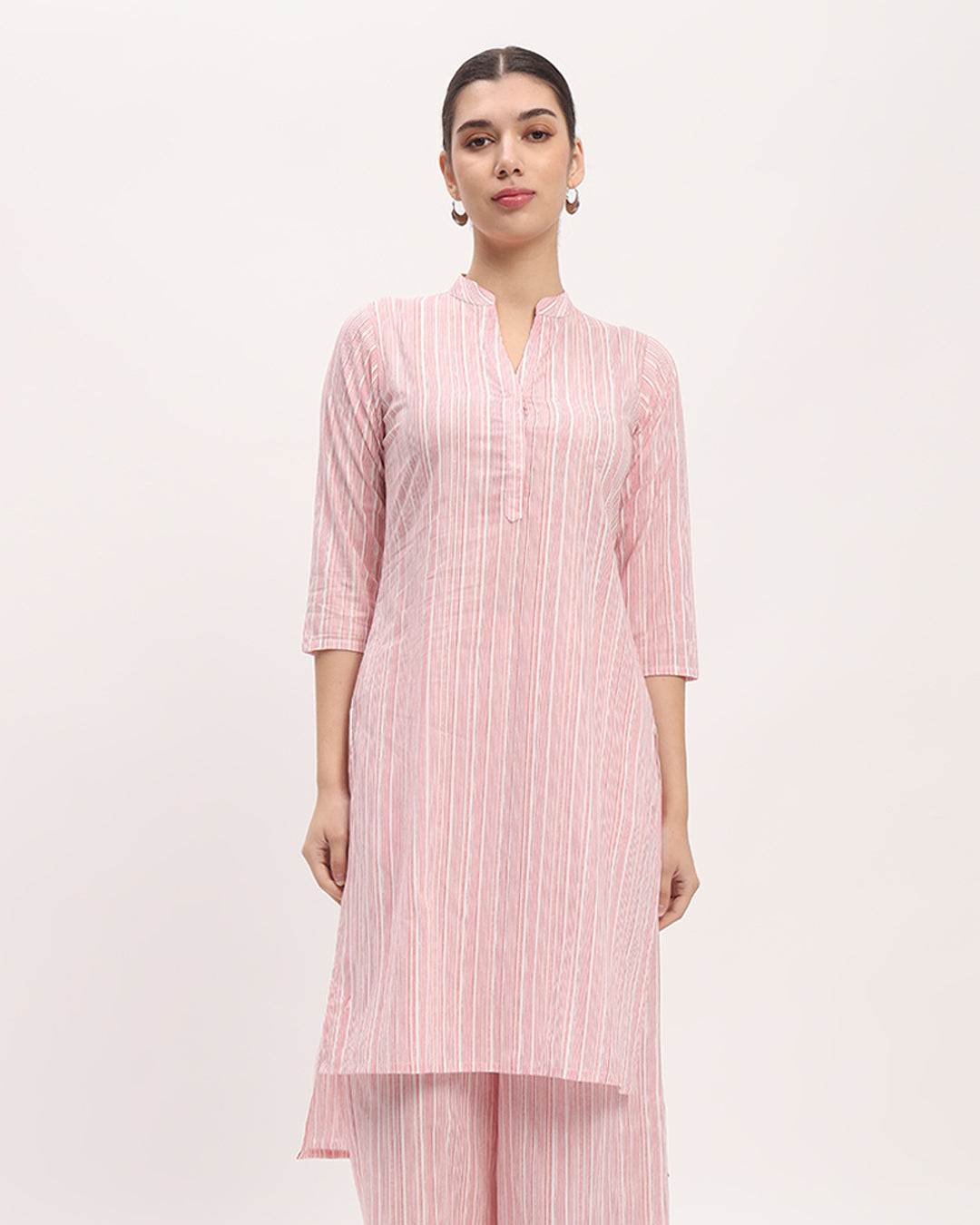 Pink Chic Lines High-Low Printed Kurta (Without Bottoms)