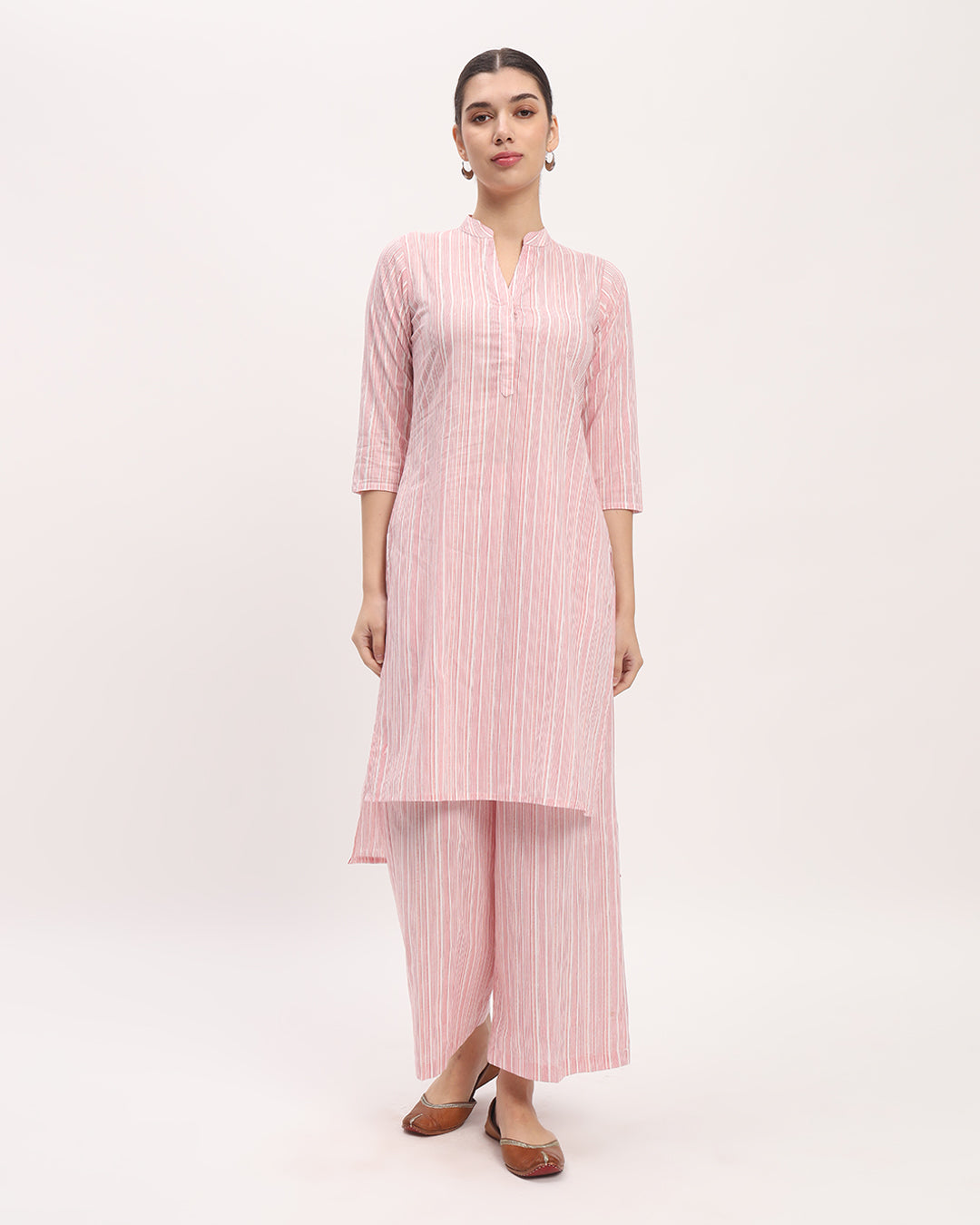 Combo: Pink Chic Lines & Fire Lillies High-Low Printed Kurta (Without Bottoms)