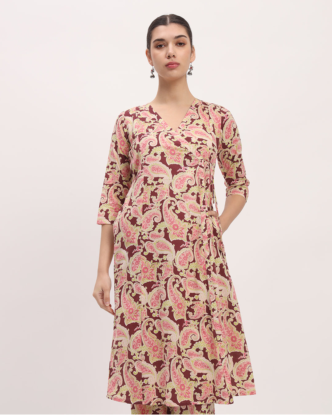Rosewood Paisely Angrakha Printed Kurta (Without Bottoms)