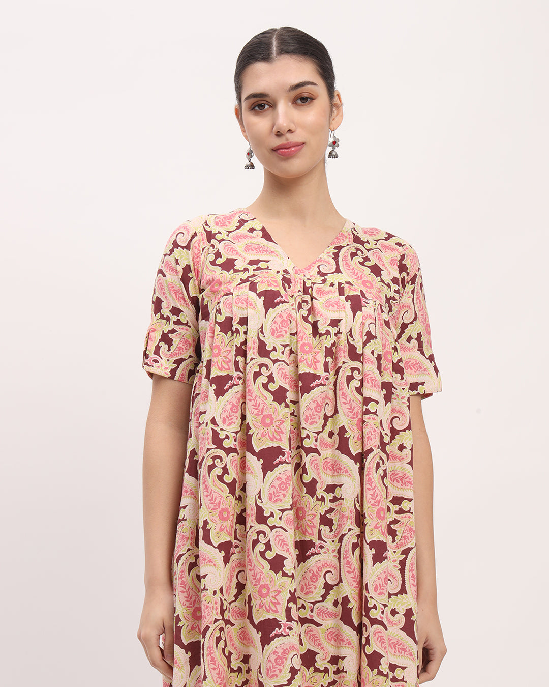 Rosewood Paisely Gathered Printed Kurta (Without Bottoms)