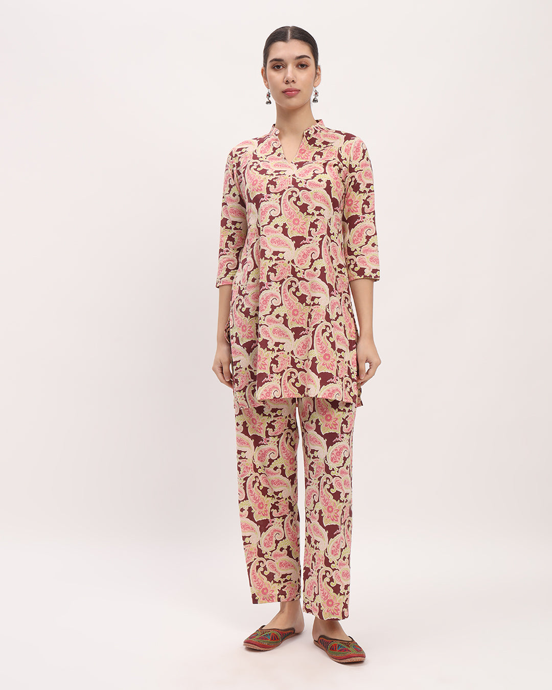 Rosewood Paisely Mid Length Printed Co-Ord Set
