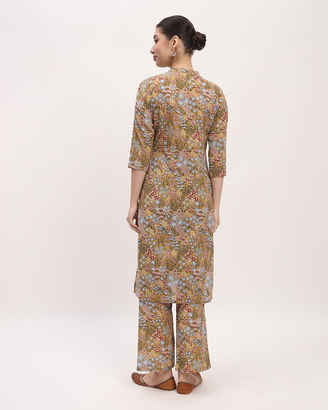 Combo: Golden Blossom & Ivory Quadrangle High-Low Printed Kurta (Without Bottoms)