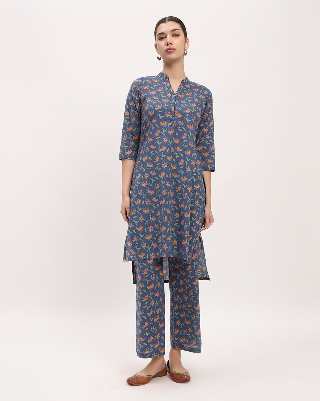 Combo: Lavender Paisley & Fire Lillies High-Low Printed Kurta (Without Bottoms)