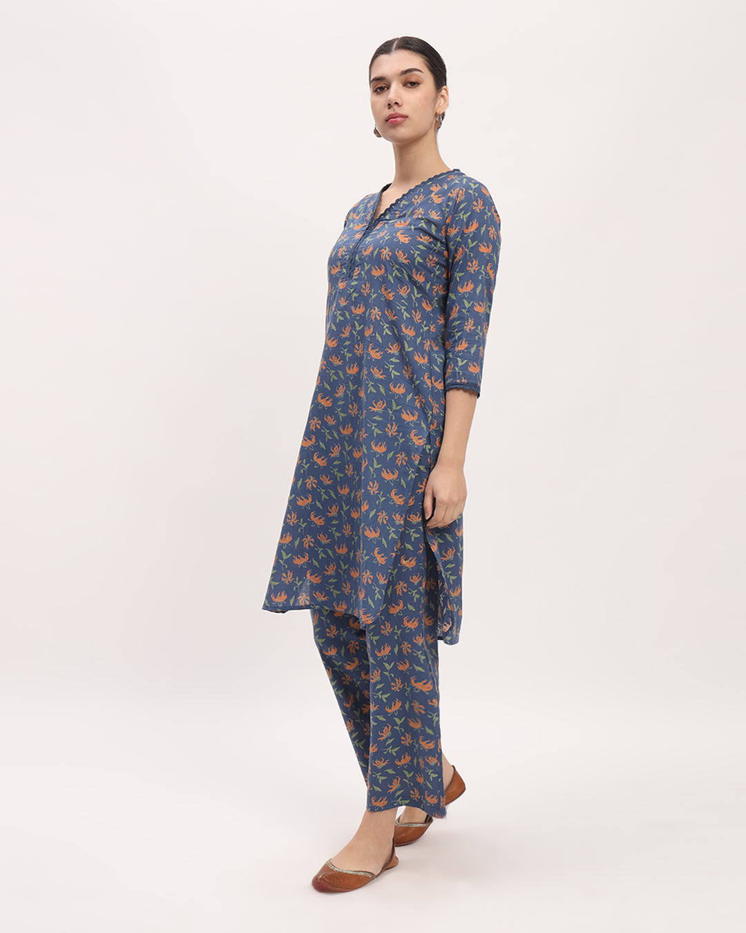 Fire Lillies Elegance Lace Affair Printed Kurta (Without Bottoms)