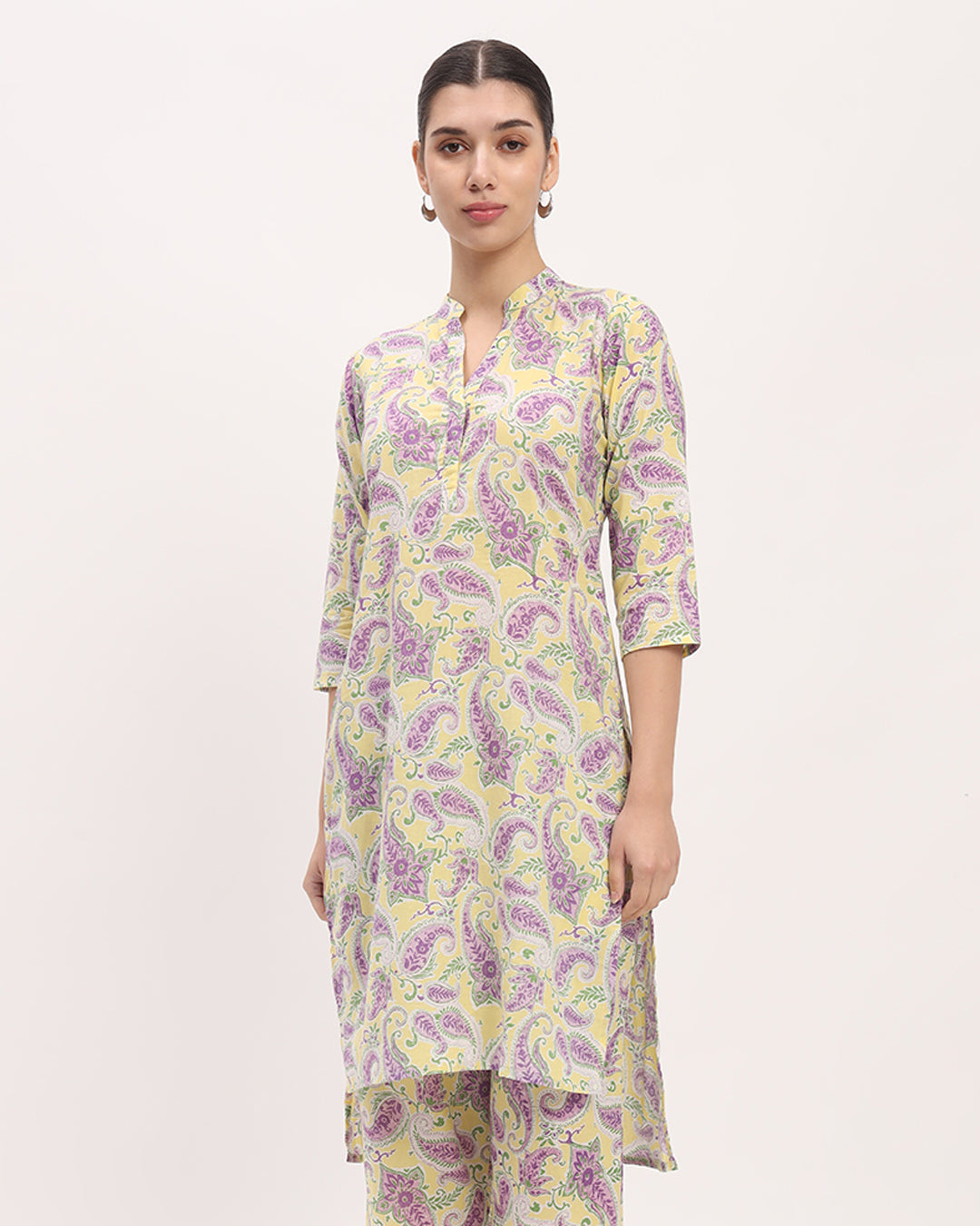 Lavender Paisely High-Low Printed Kurta (Without Bottoms)